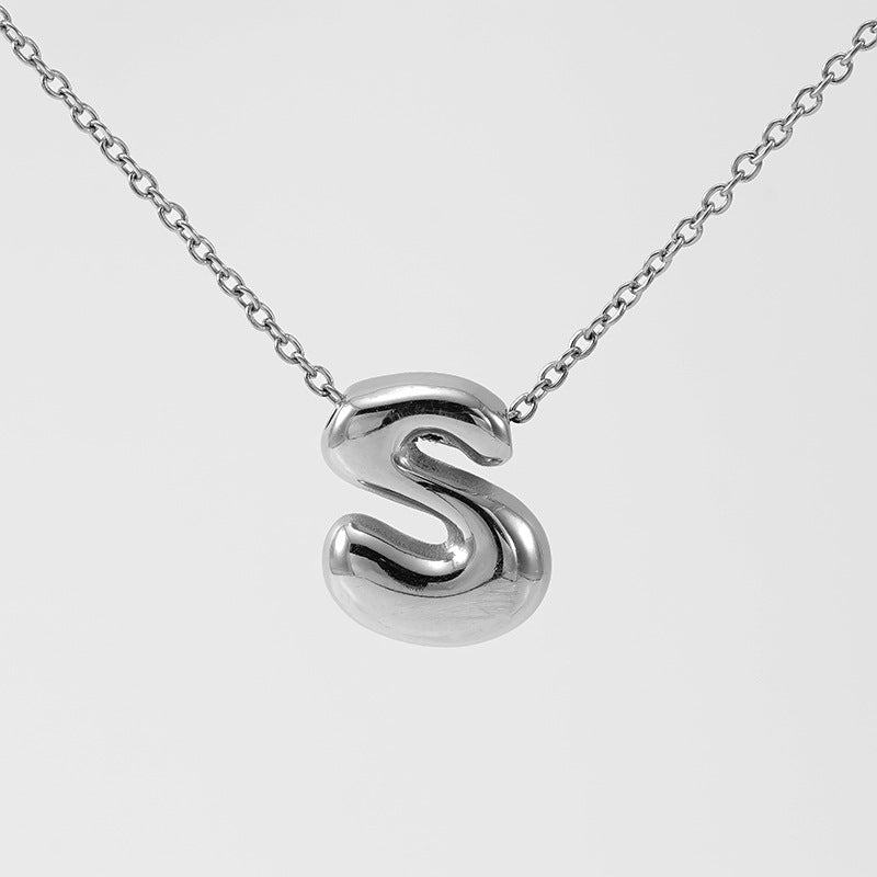 Initial Necklace in 18K Gold-Plated Stainless Steel, Bubble Letter A-Z