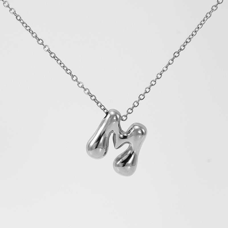 Initial Necklace in 18K Gold-Plated Stainless Steel, Bubble Letter A-Z