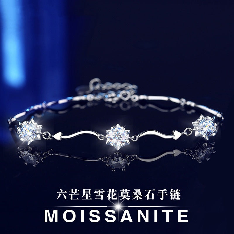 Snowflake Star Bracelet in 925 Sterling Silver, Cubic Zirconia