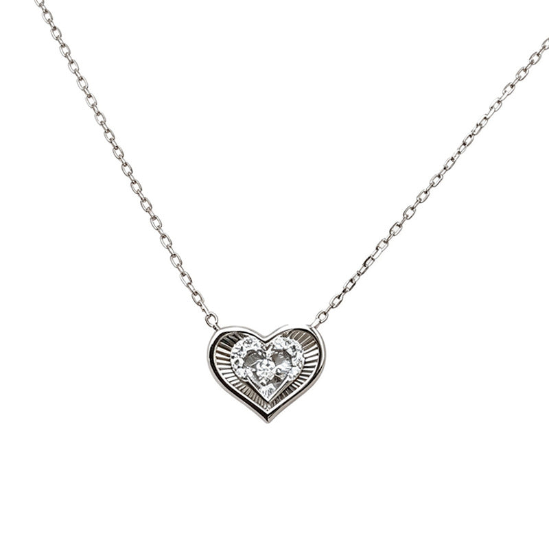 Heart Necklace in 925 Sterling Silver, Laser-Cut Pavé Heart
