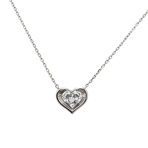 Heart Necklace in 925 Sterling Silver, Laser-Cut Pavé Heart
