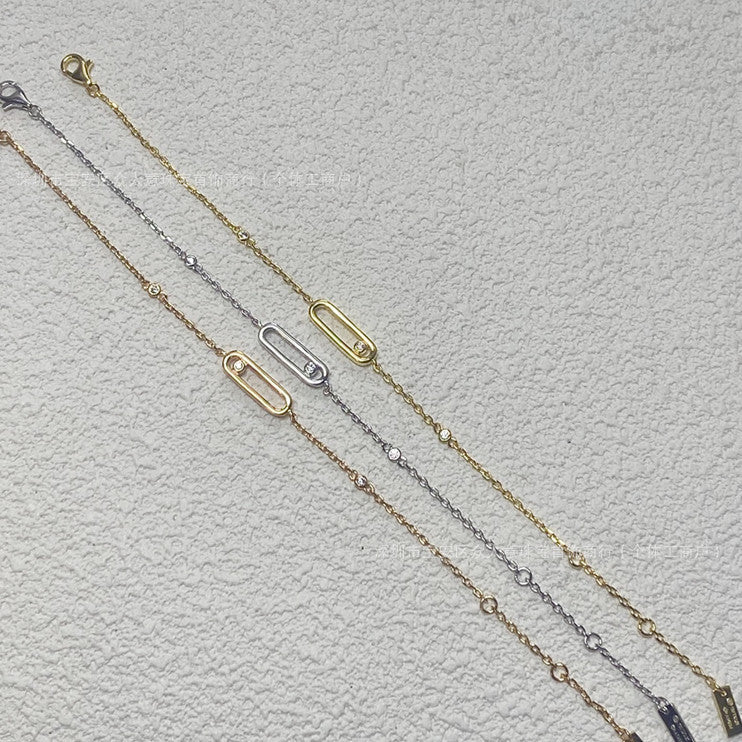 Sliding Bar Bracelet in 925 Sterling Silver, Double Chain