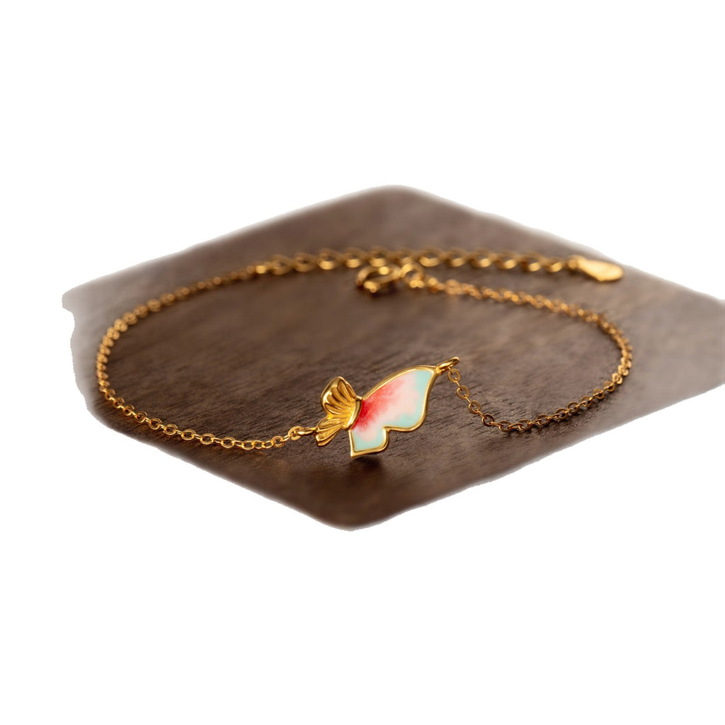 Enamel Butterfly Bracelet in Gold Plated 925 Sterling Silver, Pink Gradient