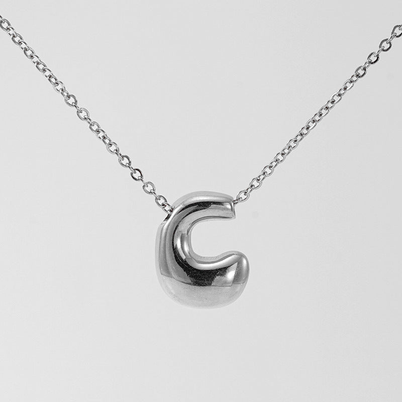 Initial Necklace in 18K Gold-Plated Stainless Steel, Bubble Letter A-Z
