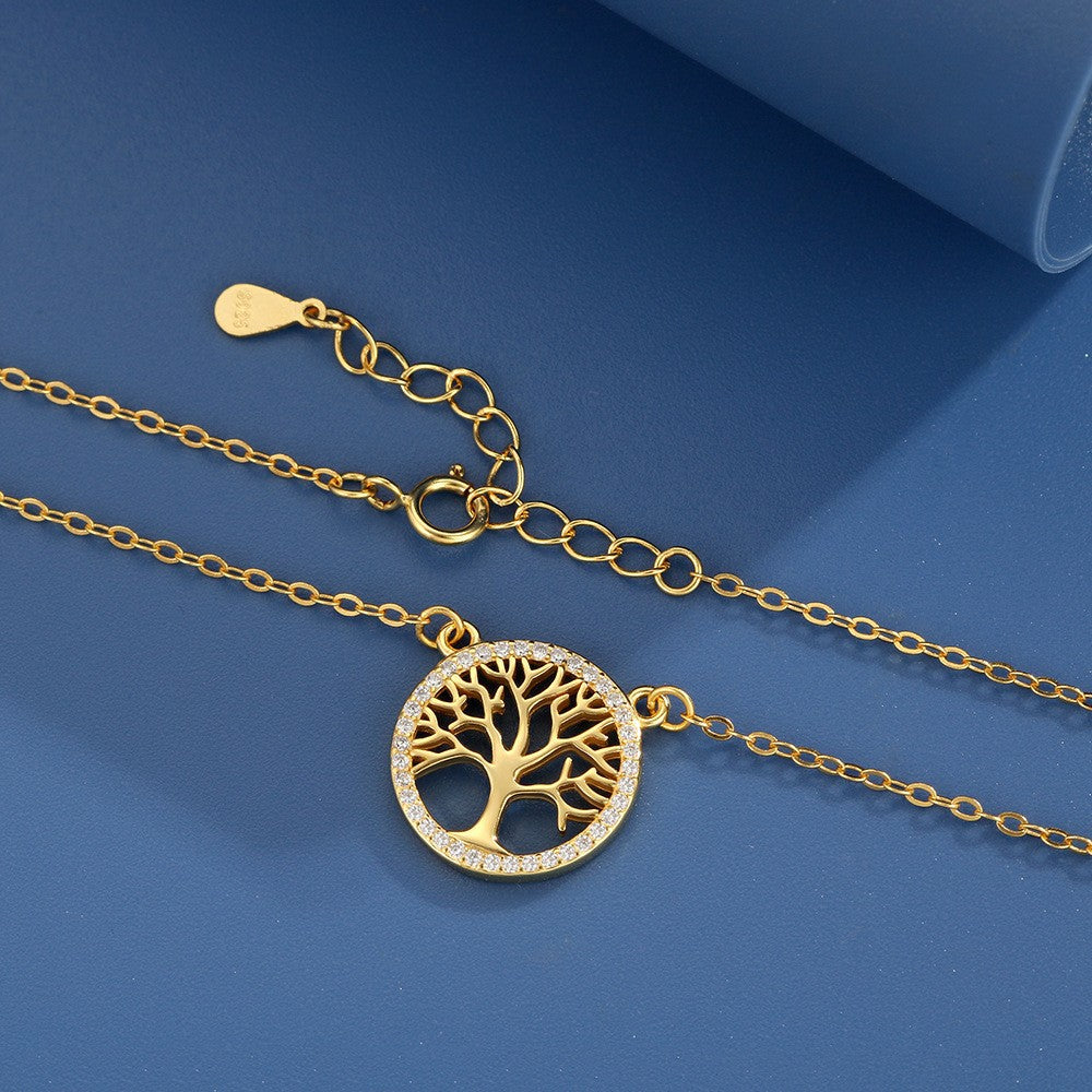 Tree of Life Necklace in 925 Sterling Silver, Round Openwork Pendant