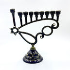 Antique Bronze Hanukkah Menorah, Scroll Design, 17 cm Tall