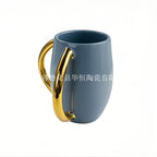 Netilat Yadayim Washing Cup, Sage Ceramic with Gold Handles