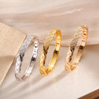 Quilted Bangle Bracelet in 925 Sterling Silver, Narrow or Wide Pavé