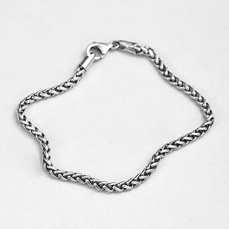 Men's Wheat Chain Bracelet in 925 Sterling Silver, Woven Link