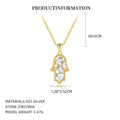 Hamsa Necklace in Gold Plated 925 Sterling Silver, Dainty Pavé