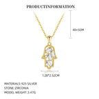Hamsa Necklace in Gold Plated 925 Sterling Silver, Dainty Pavé