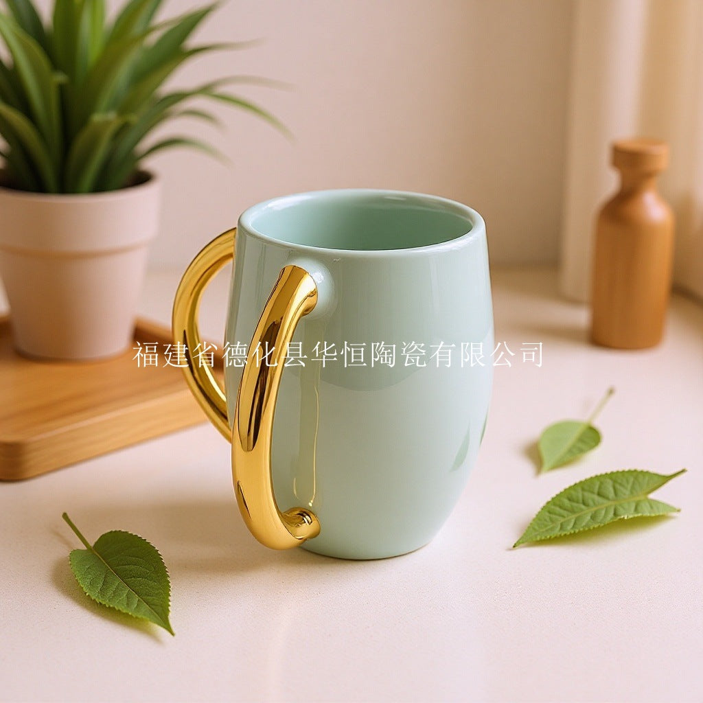 Netilat Yadayim Washing Cup, Sage Ceramic with Gold Handles