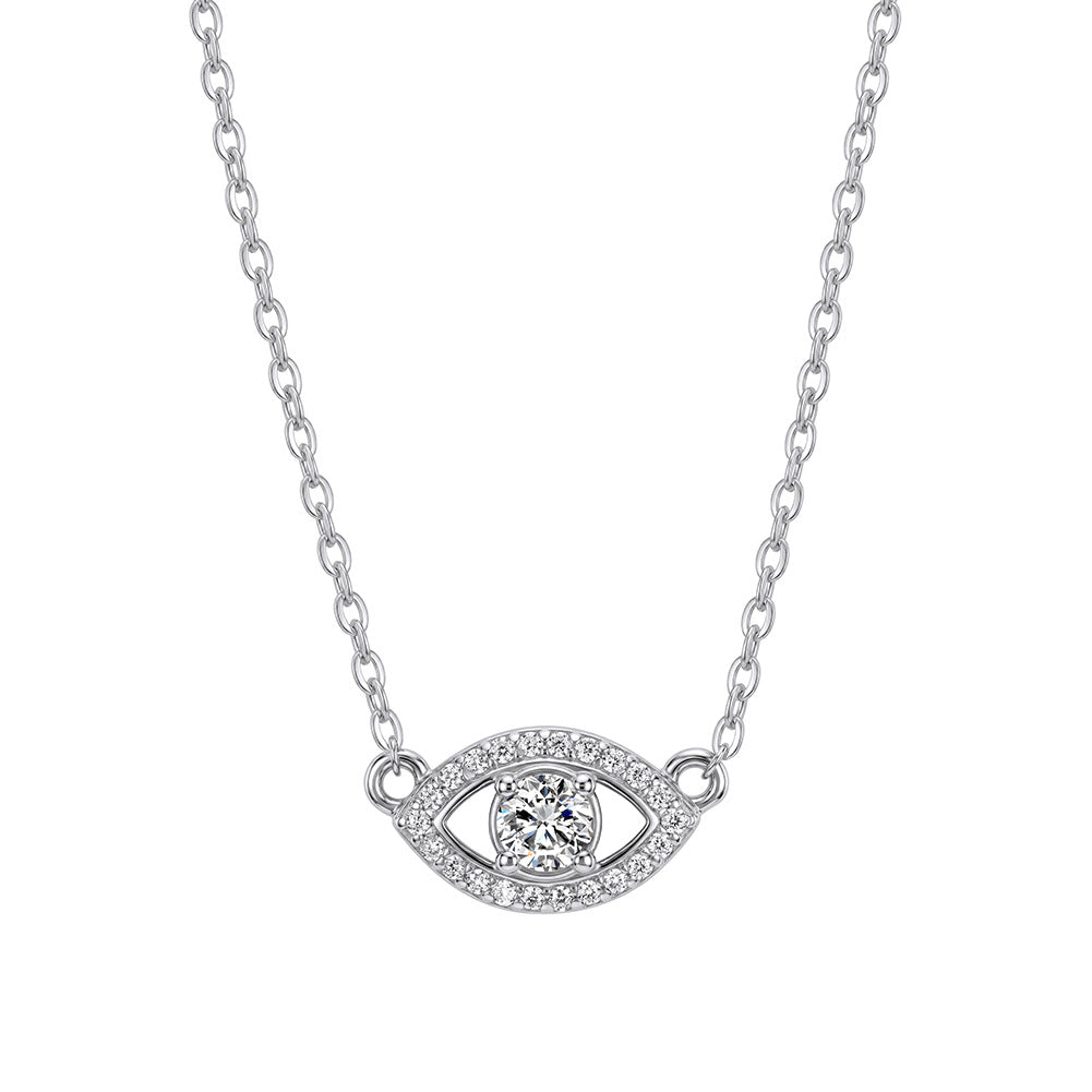 Evil Eye Necklace in 925 Sterling Silver, Moissanite Center Stone