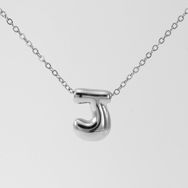 Initial Necklace in 18K Gold-Plated Stainless Steel, Bubble Letter A-Z