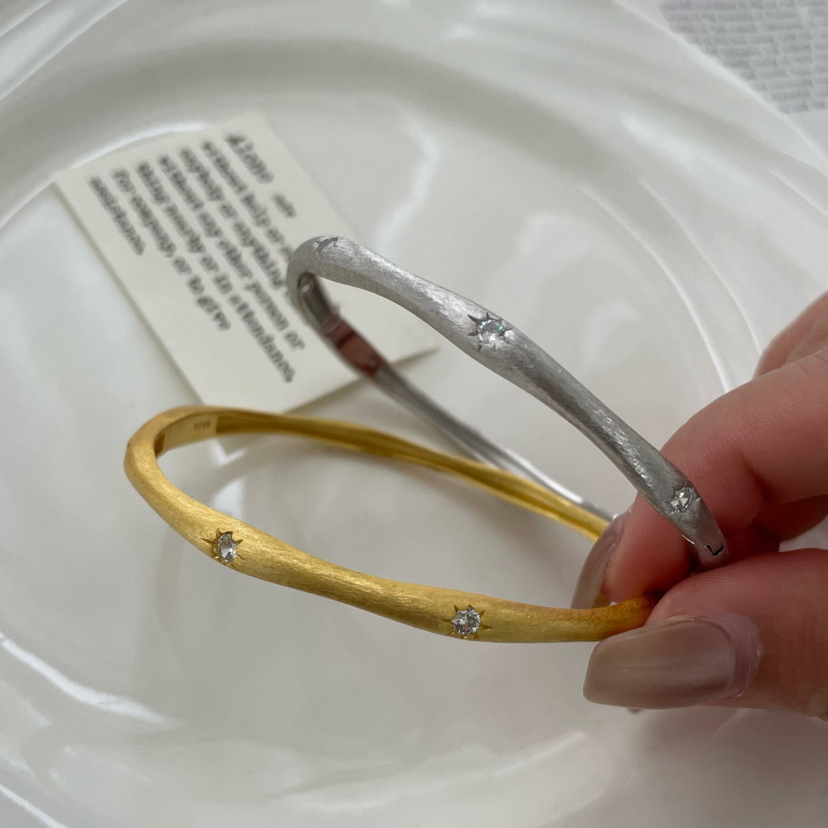 Star Bangle Bracelet in 925 Sterling Silver, Matte Finish Open Cuff