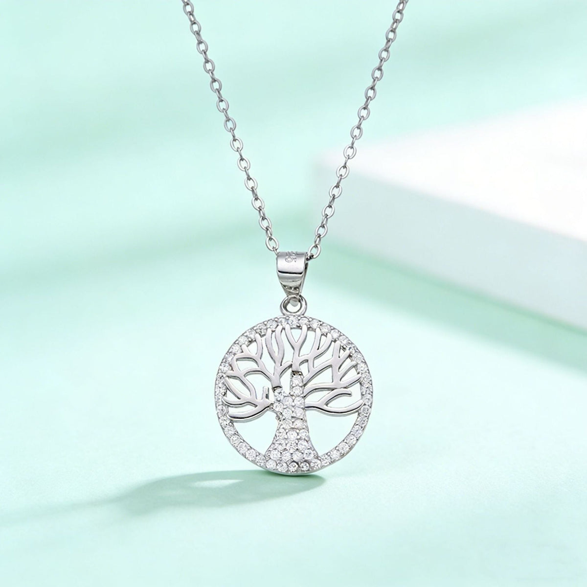 Tree of Life Necklace in 925 Sterling Silver, Cubic Zirconia Pendant