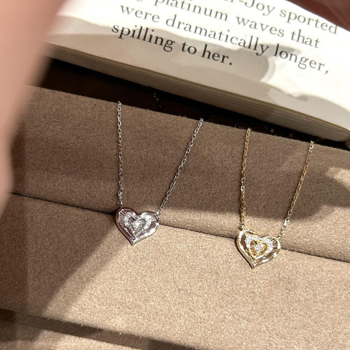 Heart Necklace in 925 Sterling Silver, Laser-Cut Pavé Heart