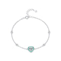 Enamel Heart Bracelet in 925 Sterling Silver, Mint Heart with Crystal Stations