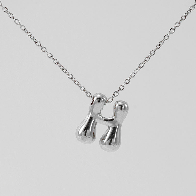 Initial Necklace in 18K Gold-Plated Stainless Steel, Bubble Letter A-Z