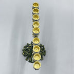 Designer Flowering Tree Hanukkah Menorah, Green Enamel with White Blossoms, 19 cm Tall