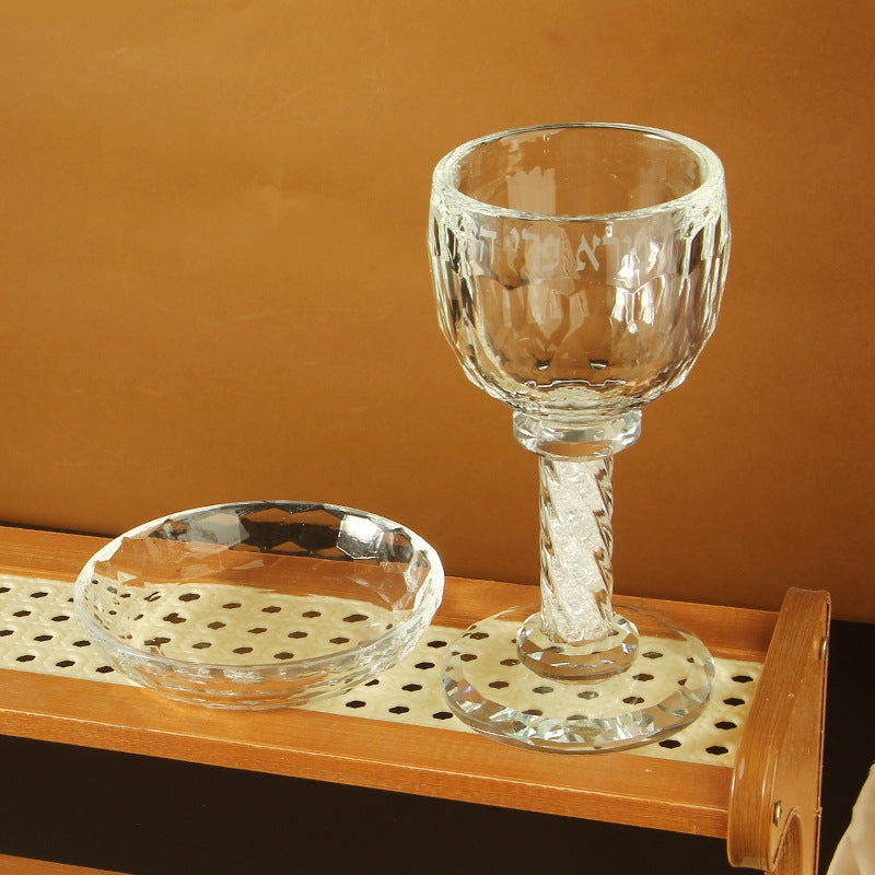 Crystal Glass Kiddush Cup with Saucer, 16 cm, Clear or Silver