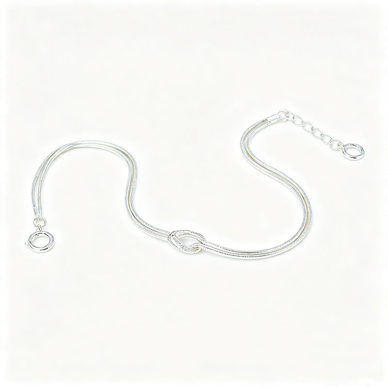 Knotted Snake Chain Bracelet in 925 Sterling Silver, Double Strand