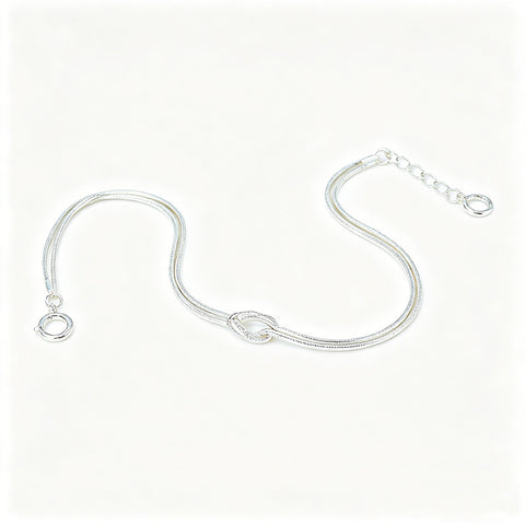Knotted Snake Chain Bracelet in 925 Sterling Silver, Double Strand