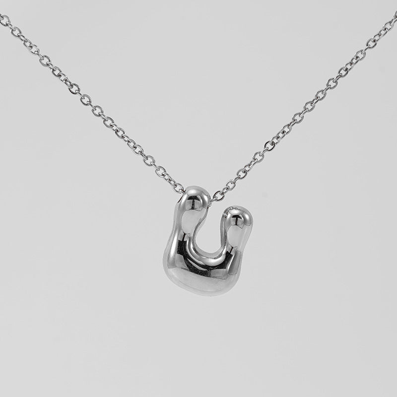 Initial Necklace in 18K Gold-Plated Stainless Steel, Bubble Letter A-Z