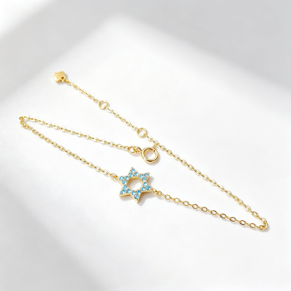 Star of David Bracelet in Gold Plated 925 Sterling Silver, Turquoise Crystal