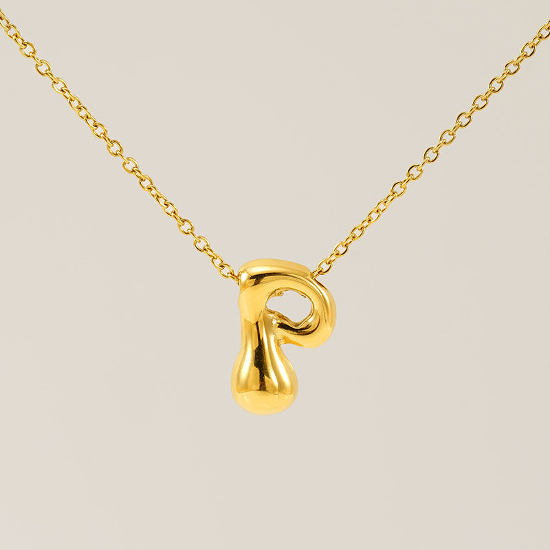 Initial Necklace in 18K Gold-Plated Stainless Steel, Bubble Letter A-Z