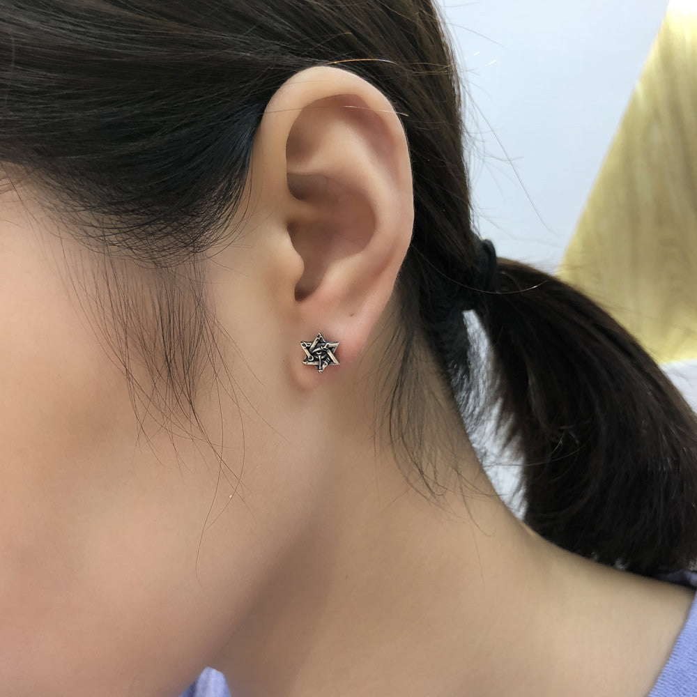 Star of David Stud Earrings in 925 Sterling Silver, Oxidized