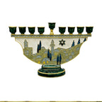 Designer Jerusalem Hanukkah Menorah, Enamel Old City Scene with Star of David