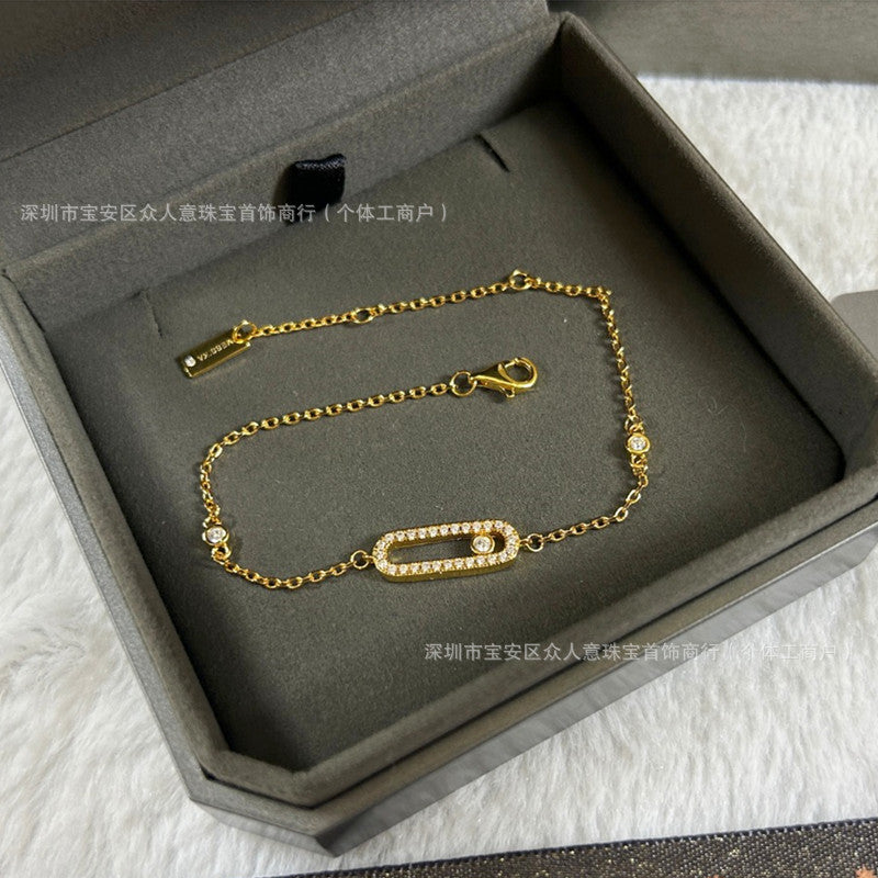 Sliding Bar Bracelet in 925 Sterling Silver, Double Chain