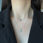 Evil Eye and Hamsa Double Necklace in 925 Sterling Silver, Blue Eye