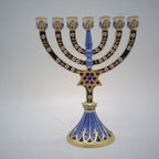 Designer Emerald Enamel Hanukkah Menorah, Gold Accents, 16.5 cm Tall
