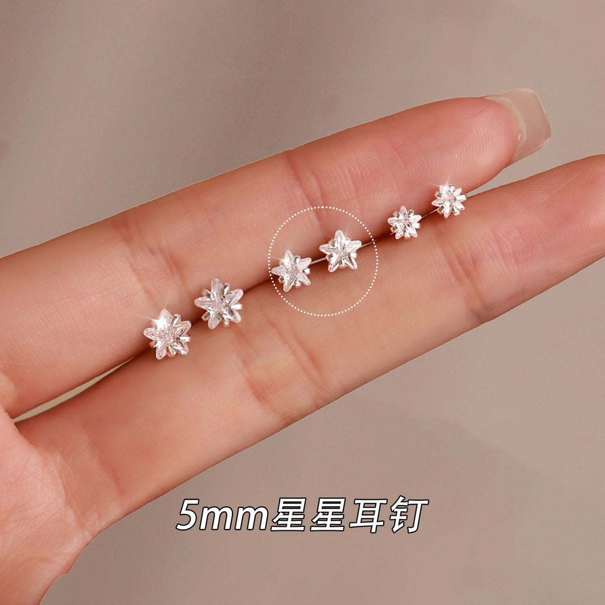 Star Stud Earrings in 925 Sterling Silver, Cubic Zirconia