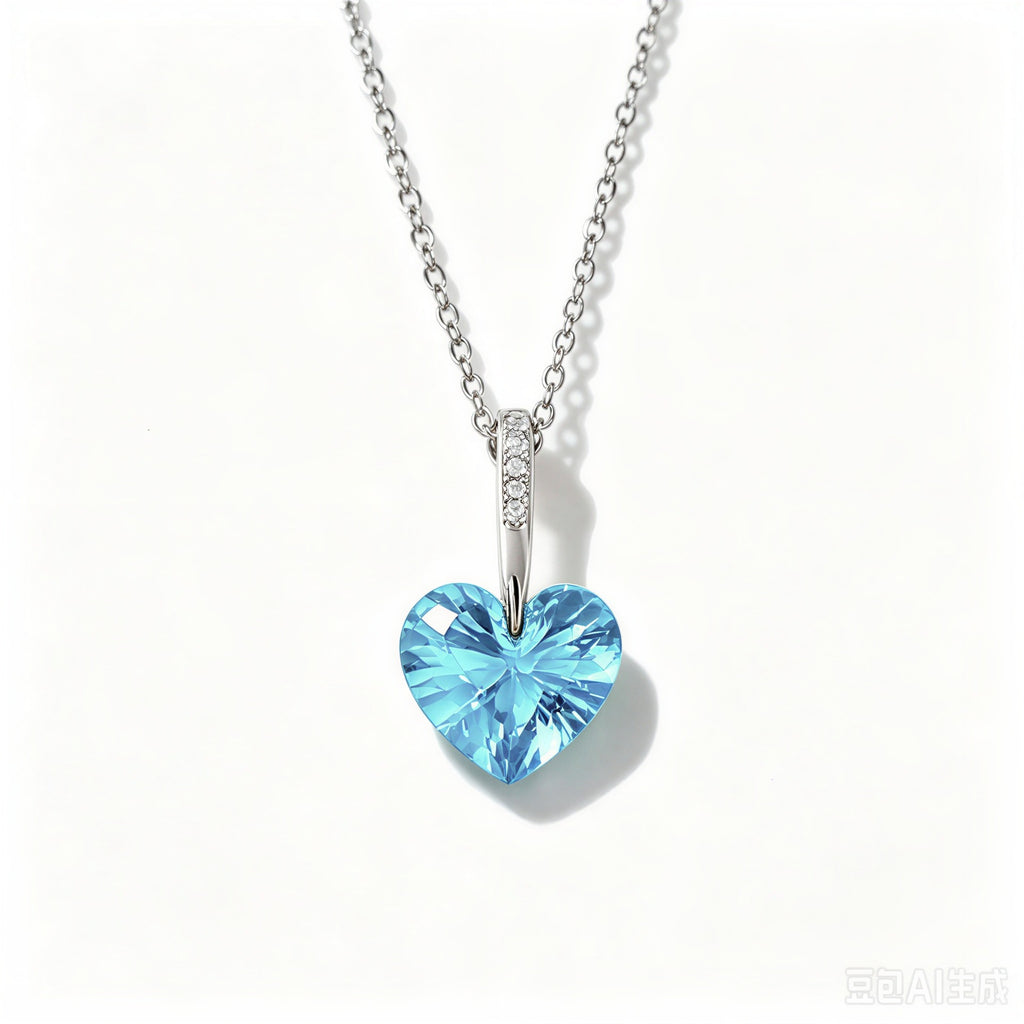 Crystal Heart Necklace in 925 Sterling Silver, 5 Colors