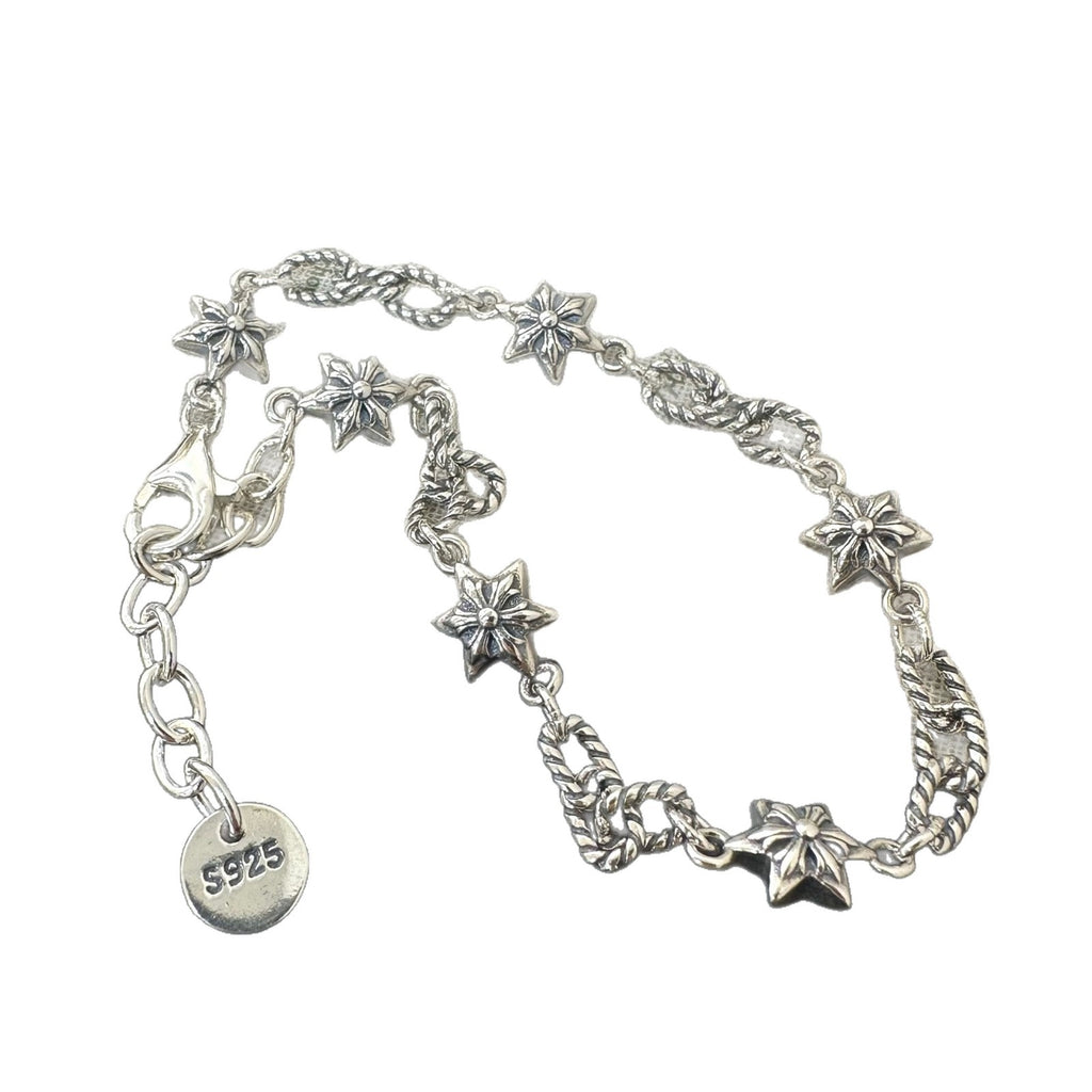Star Link Bracelet in 925 Sterling Silver, Oxidized Six-Pointed Stars