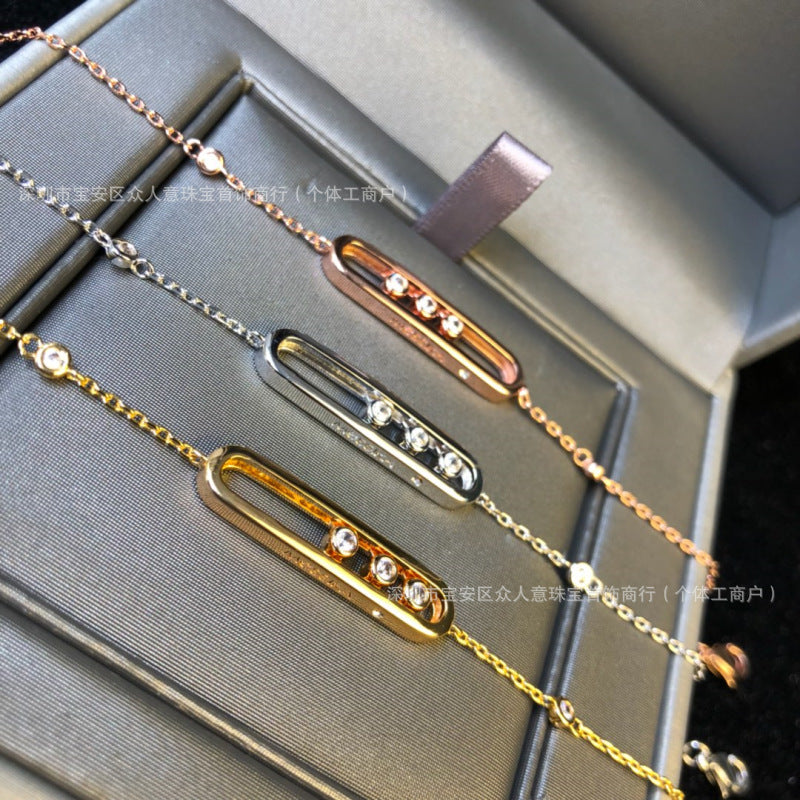 Sliding Bar Bracelet in 925 Sterling Silver, Double Chain