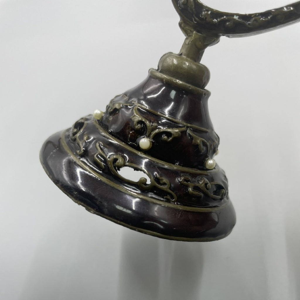 Antique Bronze Hanukkah Menorah, Scroll Design, 17 cm Tall