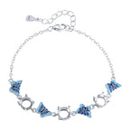 Blue Butterfly Link Bracelet in 925 Sterling Silver, Enamel Butterflies