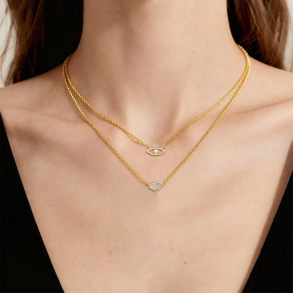 Evil Eye and Hamsa Layered Necklace in 925 Sterling Silver