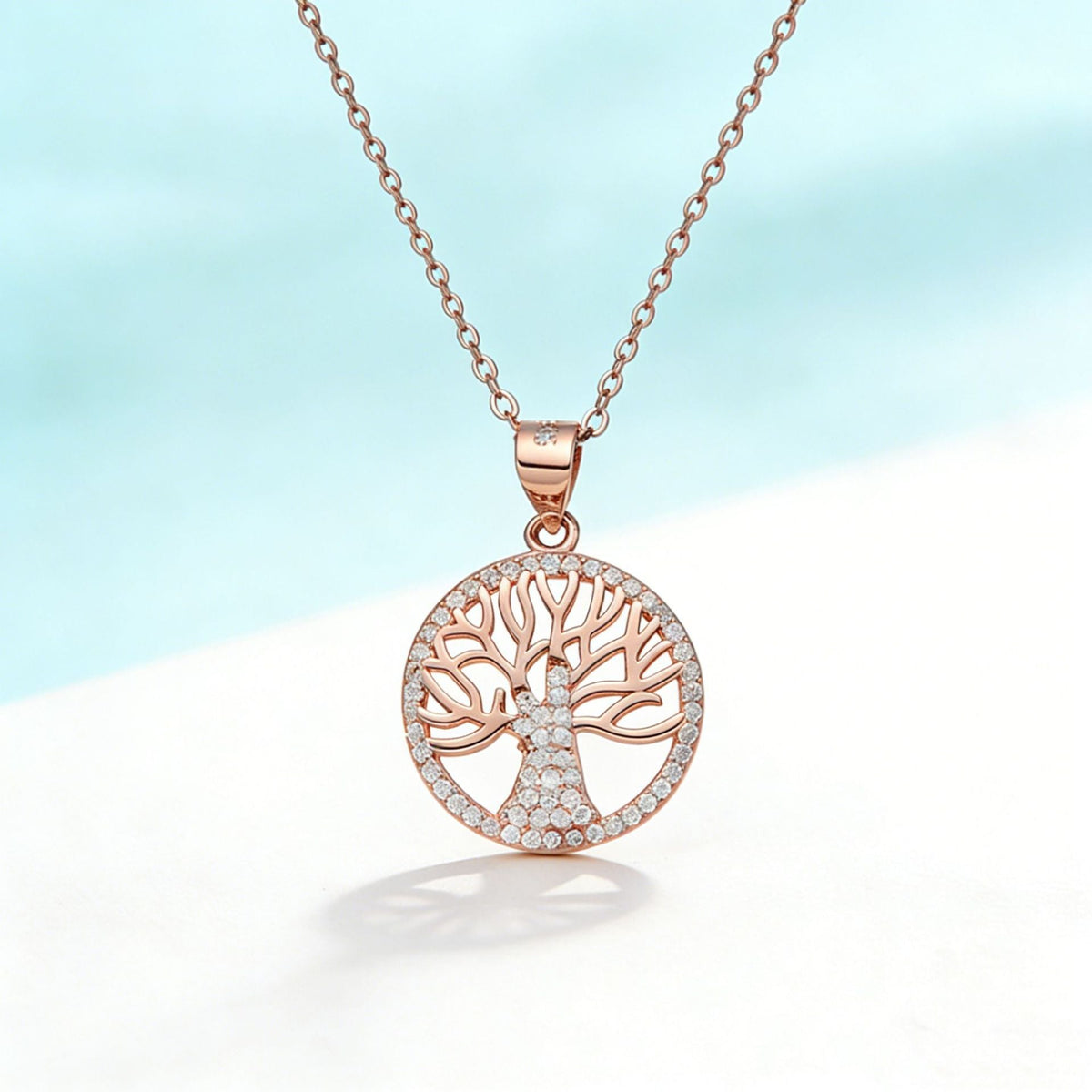 Tree of Life Necklace in 925 Sterling Silver, Cubic Zirconia Pendant