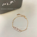 Sliding Bar Bracelet in 925 Sterling Silver, Double Chain