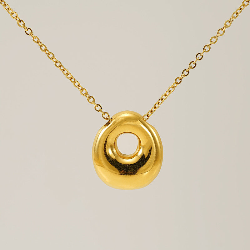 Initial Necklace in 18K Gold-Plated Stainless Steel, Bubble Letter A-Z