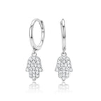 Hamsa Hoop Earrings in 925 Sterling Silver, Pavé Cubic Zirconia