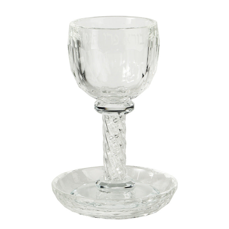 Crystal Glass Kiddush Cup with Saucer, 16 cm, Clear or Silver