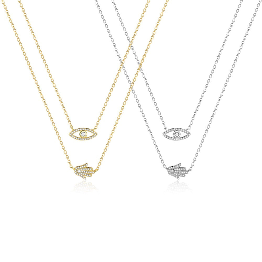 Evil Eye and Hamsa Layered Necklace in 925 Sterling Silver