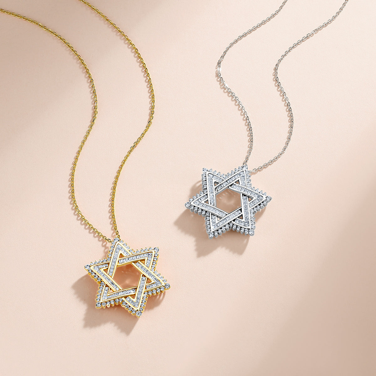 Star of David Necklace with Moissanite in 925 Sterling Silver, GRA Certified