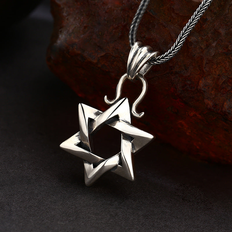 Men's 3D Star of David Necklace in 925 Sterling Silver, Interlocked Design, 18 Inch Chain